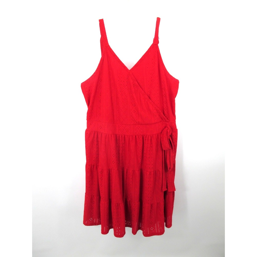 VIBE Sportswear Red Eyelet Tiered Midi Babydoll Dress Women 2X Adjustable Straps